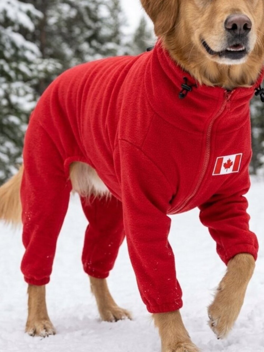 Red Zip-Up Fleece Dog Coat 4-Legged Jumpsuit Full Body Winter Pets Accessories